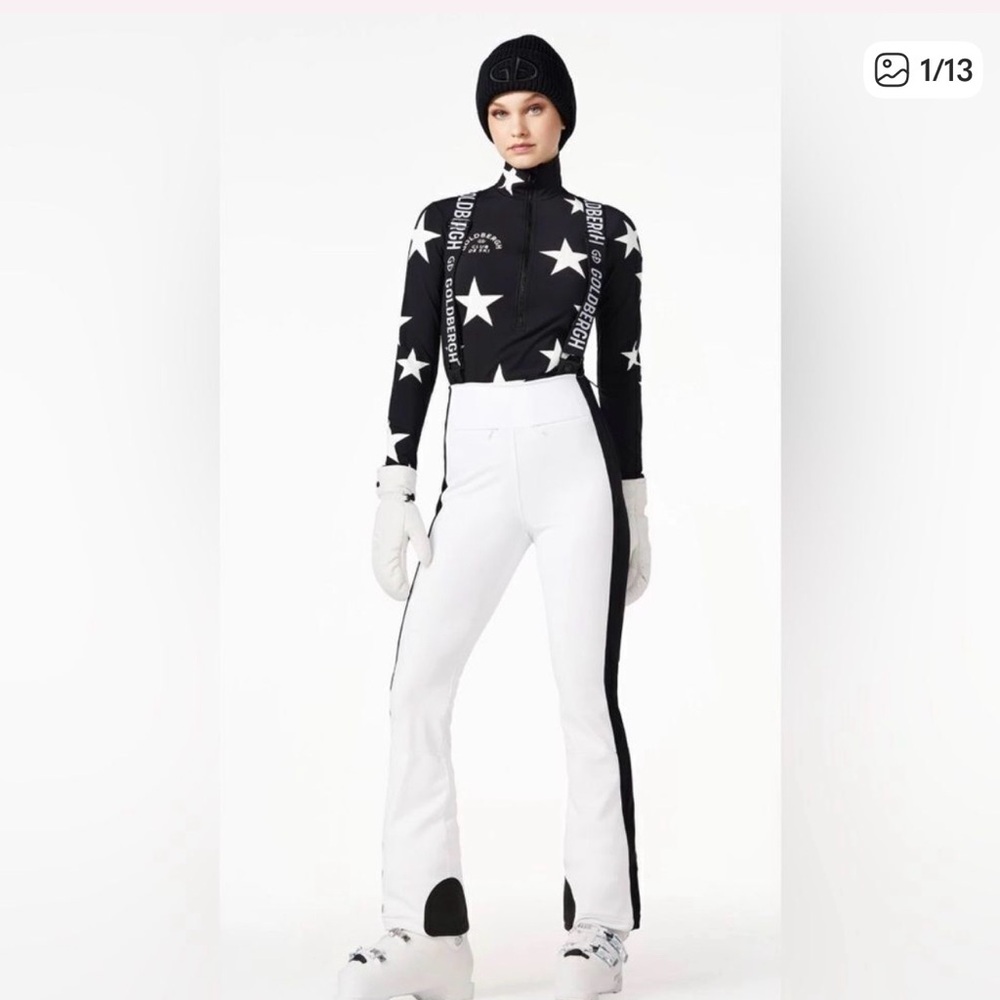 GOLDBERGH WOMEN'S HIGH END SALOPETTE SKI PANTS BIB WHITE BLACK NWT US 4